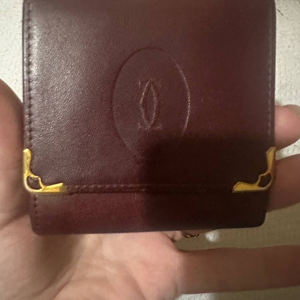 Cartier Burgundy Leather Card Holder with Gold Details